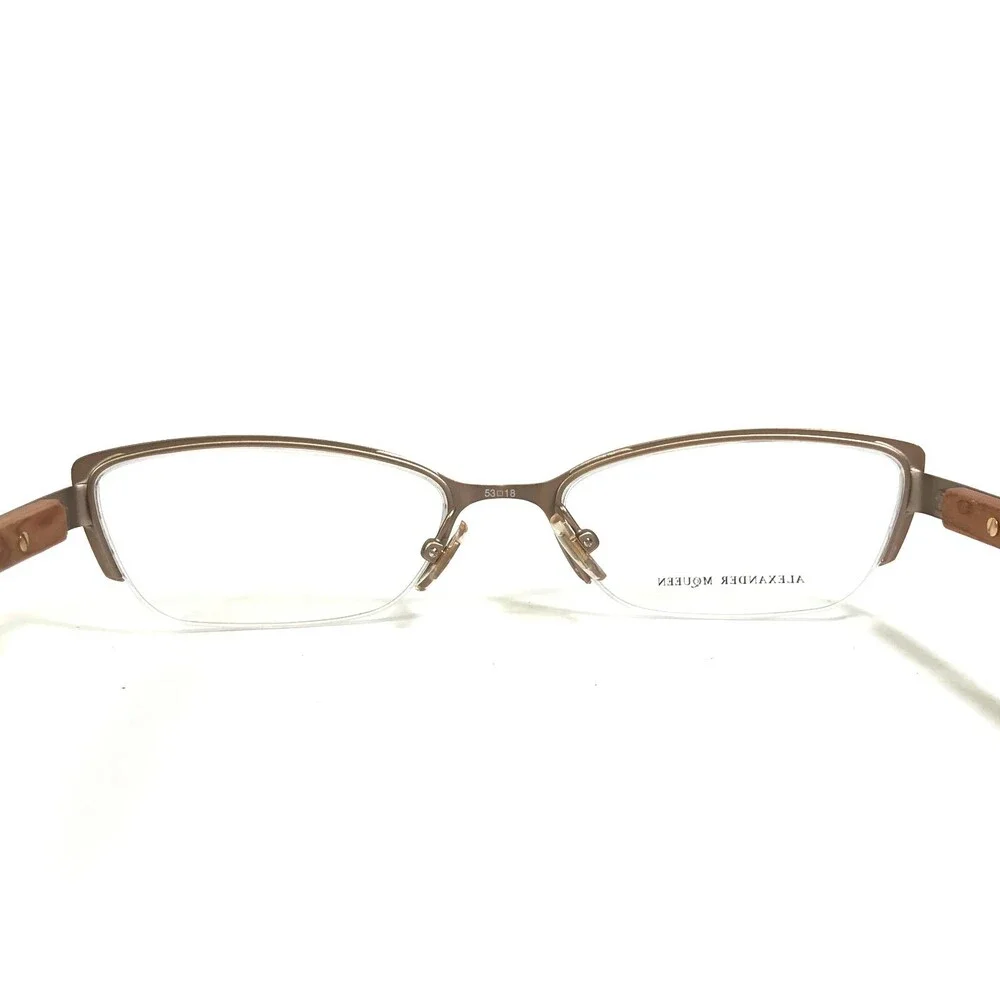 Alexander McQueen Eyeglasses Frames AMQ4183 WCX Matte Gold Brown Wood 53-18-135
